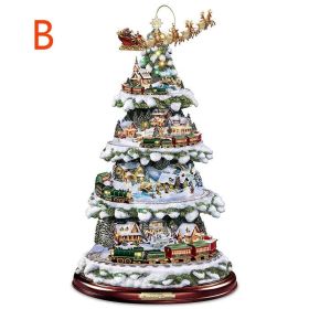 Christmas Tree Rotating Sculpture Train Decorations Paste Window Paste Stickers Christmas Decoration (Color: as pic B)