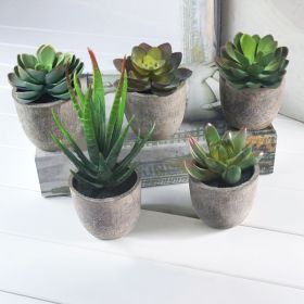 5Pcs Artificial Succulent Cactus Plants; Faux Succulent Cactus Plants with Gray Pots for Home Decor (Color: as picture)