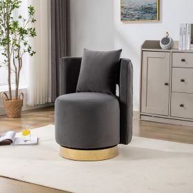 25.2'' Wide Swivel Accent Barrel Chair, Modern Curved Tufted Back With Gold Metal Base, Upholstered Vanity Stool With Throw Pillow For Living Room, Be (Color: as Pic)