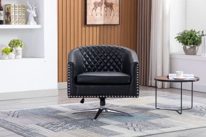 COOLMORE Swivel Barrel chair living room chair with nailheads and Metal base (Color: as Pic)