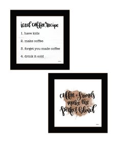 "Coffee & Friends Recipe" 2-Piece Vignette by Imperfect Dust; Ready to Hang Framed Print; Black Frame (Color: as Pic)