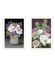 "Lilac & Wild Plum Bouquet" 2-Piece Vignette by House Fenway; Ready to Hang Framed Print; White Frame (Color: as Pic)