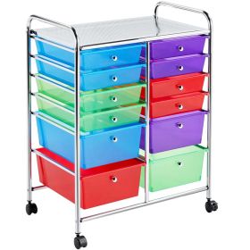 12 Drawer Rolling Storage Cart Organizer with Lockable Wheels, White (Color: Multicolor)