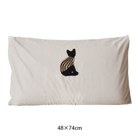 Milk Coffee Colored Plush Pure Cotton Three-dimensional Embroidery Pillowcase (Option: Milk coffee cat-48cmX74cm)